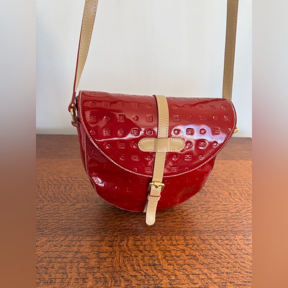 Arcadia Red Patent Leather Crossbody with Tan Leather Accents